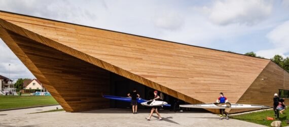 timber building with angular roof