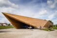 timber building with angular roof