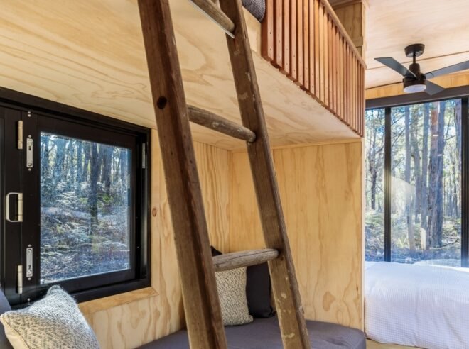 ladder leading up to sleeping loft