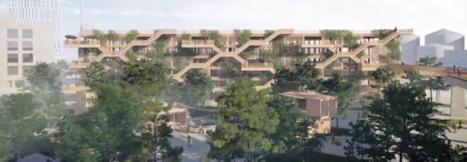 rendering of timber parking garage