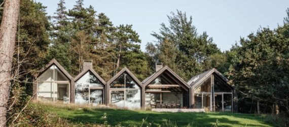 series of A-frame cabins with large windows