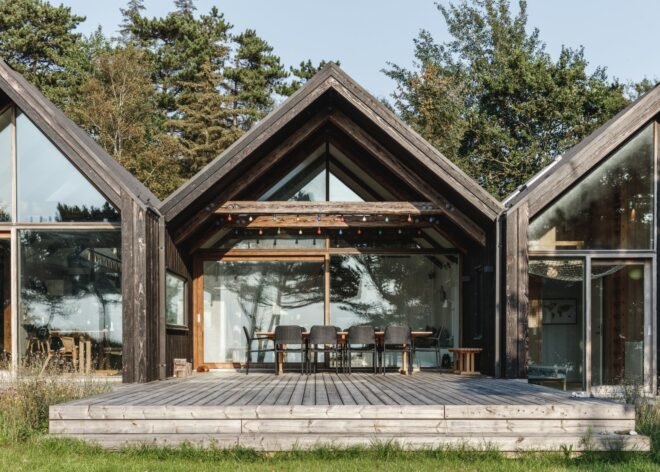 A-frame cabin with large window