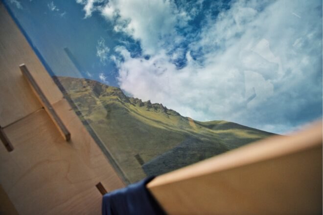 window view from inside small cabin