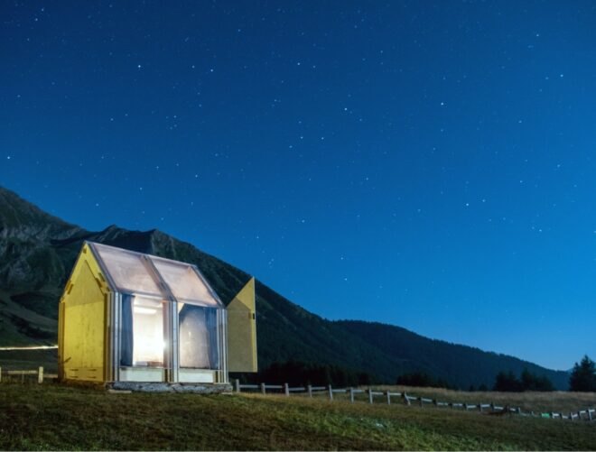 small cabin with transparent walls