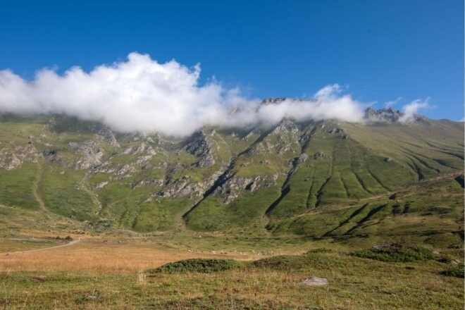 view of the Italian Alps from a cabin