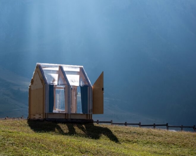 small cabin with transparent walls