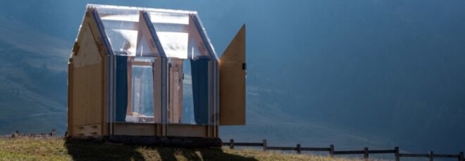 small cabin with transparent walls