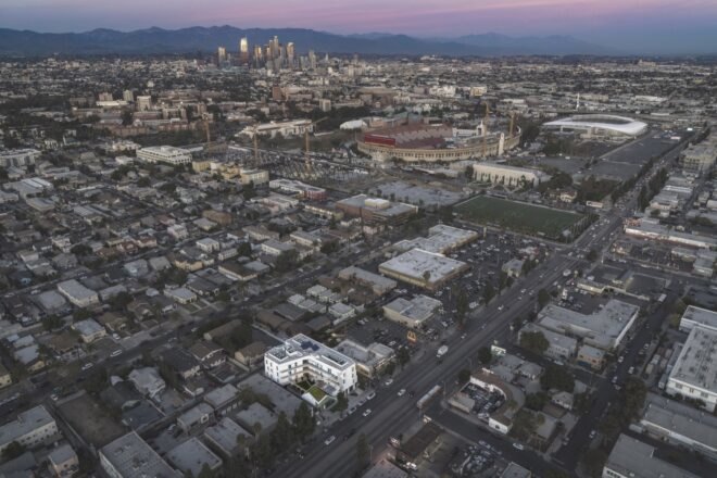 a birds-eye view of a city