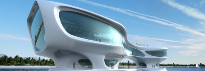 rendering of large floating white structure