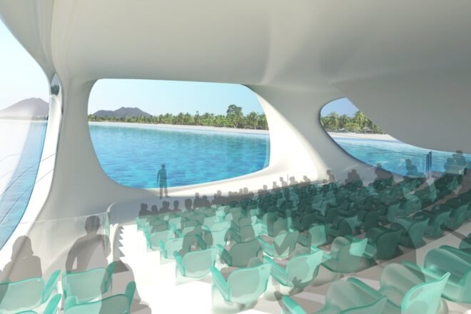 rendering of auditorium with ocean views