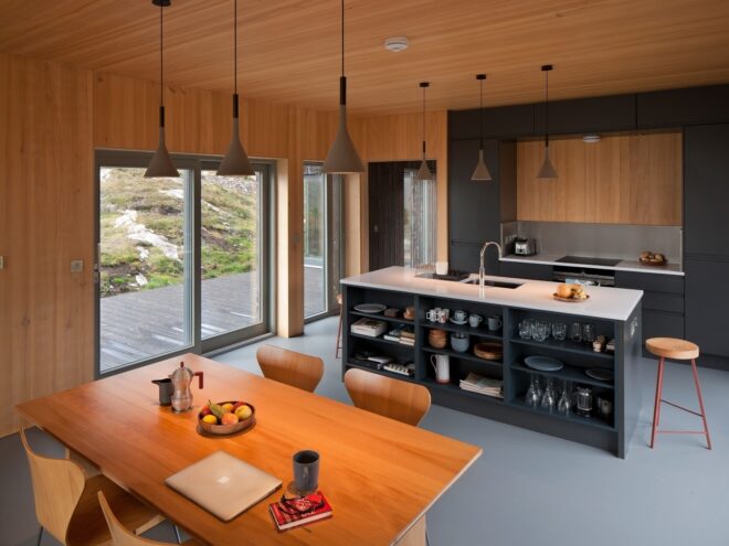 interior living space with large glass walls