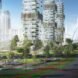rendering of park spaces near skyscrapers