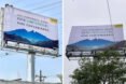 air-purifying billboard with image of mountains