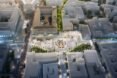 aerial rendering of city square covered in clear solar panels