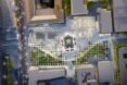 aerial rendering of city square covered in clear solar panels