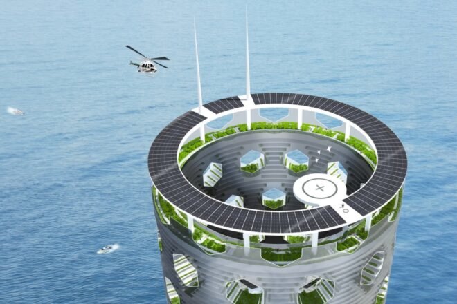 aerial rendering of garden on roof of tower