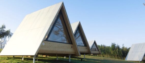 A-frame cabin with large window