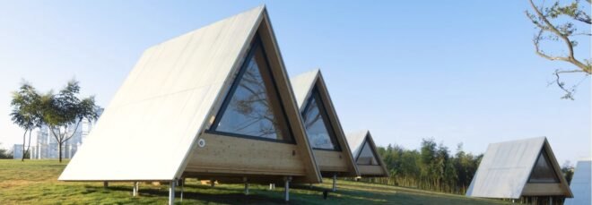 A-frame cabin with large window