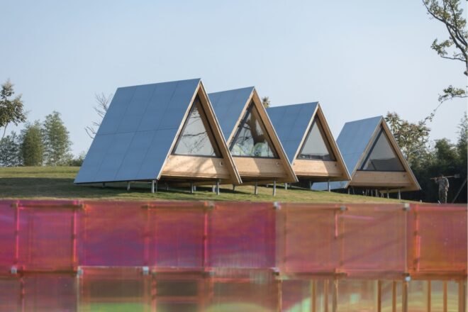 A-frame cabins with large windows