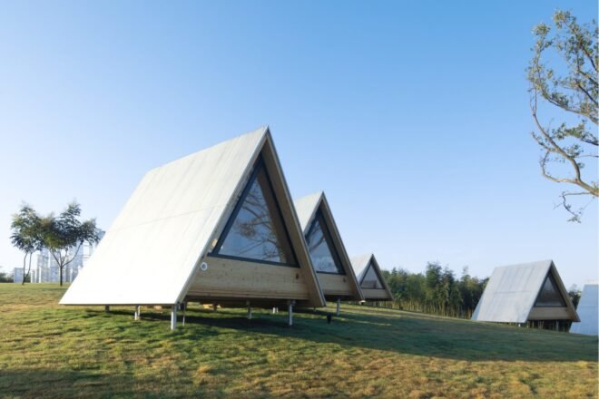 A-frame cabin with large window