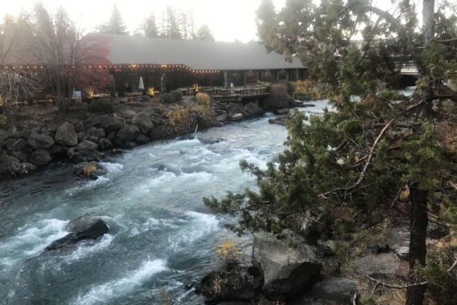 river flowing behind a hotel