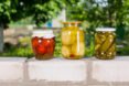 fermented food in glass jars outside