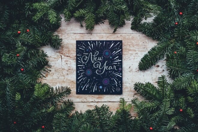 paper that reads, "Happy New Year"