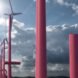tall, red wind turbines