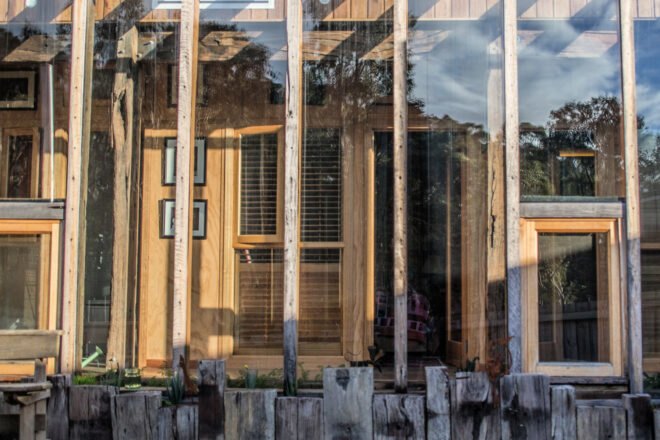 close-up of glass panels on exterior of a home