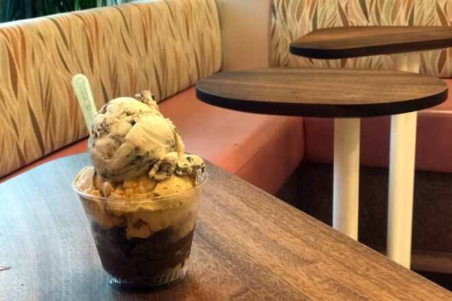 vegan gelato on restaurant table