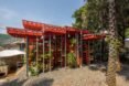 pavilion made of repurposed plastic crates