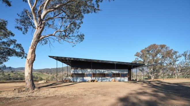 low-lying home with angled roof