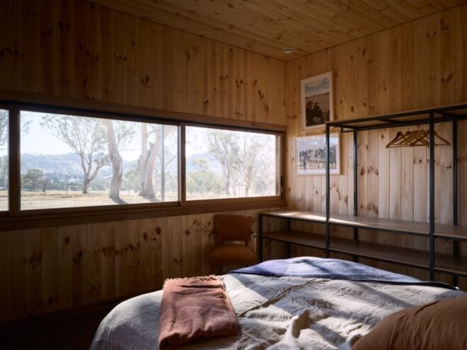 bedroom with long narrow windows