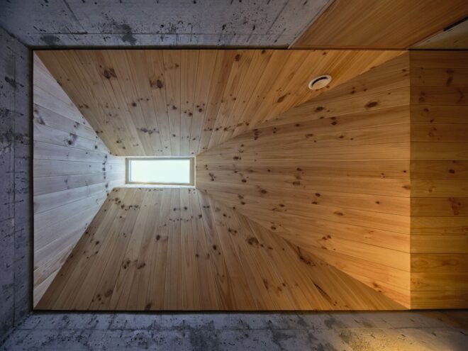 small skylight in wooden ceiling