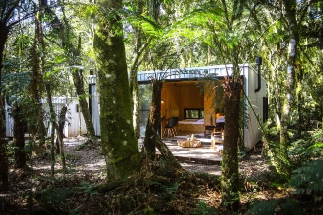 tiny cabin with large wooden deck
