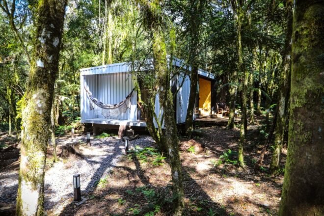 large cabin with hammock hanging on the side