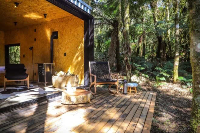 upclose shot of wooden deck of cabin
