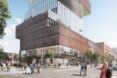 rendering of staggered wood and glass tower
