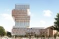 rendering of staggered tower with patterned facade