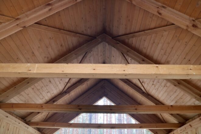 close-up of wood ceiling beams