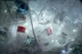 plastic waste and lights inside a sculpture