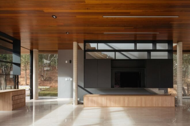 modern living space with sparse furniture