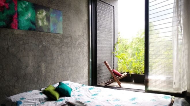 bedroom with large window