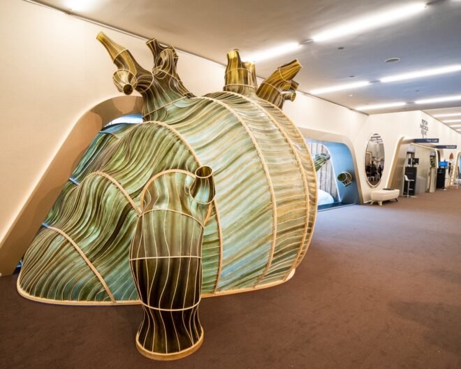 curvy pavilion made of seaweed