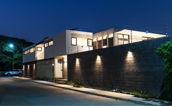 large two-story home clad in concrete