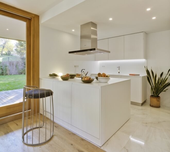 kitchen with white cabinets