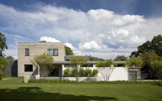 modern home design comprised of several cubed volumes