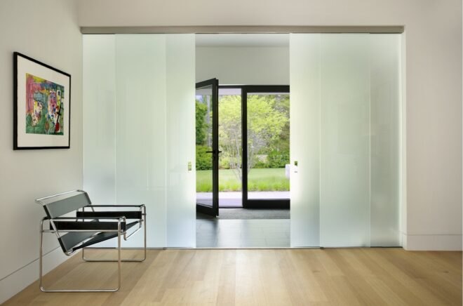 indoor living space with sliding opaque doors