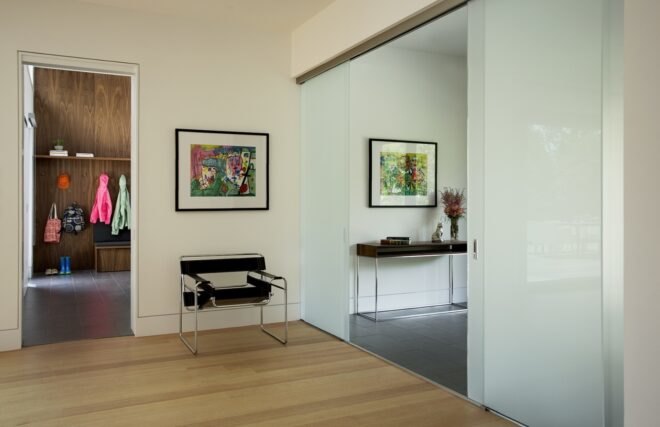 modern living space with white walls