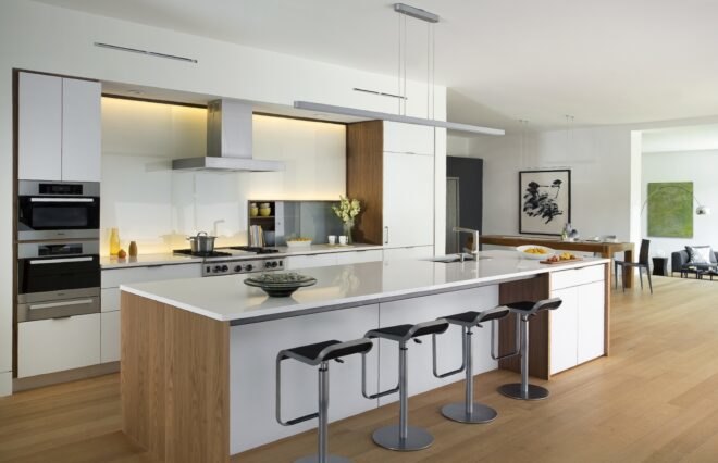 large kitchen with ample seating space